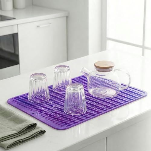 MicoYang Silicone Dish Drying Mat — Quick-Dry Ridges Counter & Sink Pad, Heat-Resistant Trivet to 450°F, Non-Slip & Dishwasher Safe, Roll-Up Storage, 18 Colors & 9 Sizes (Purple, 16"×12") - Image 6