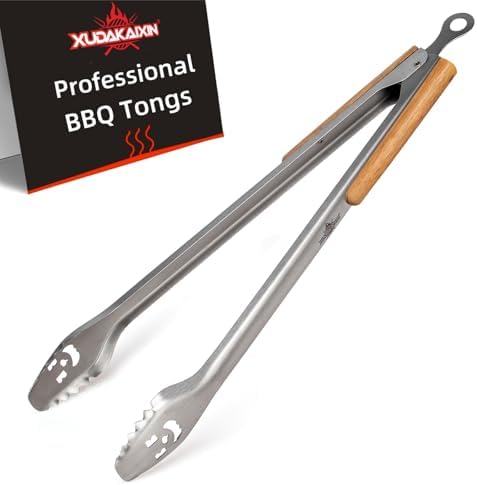 XUDAKAIXIN 24-Inch Very Long Stainless Steel BBQ Tongs with Extended Luxurious Acacia Handle – Durable and Easy-to-Clean Grilling Tool for Cooking, Kitchen Use, and Outdoor Barbecues by XUDAKAIXIN