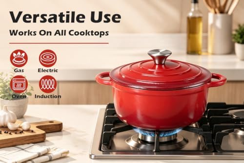 Leonyo 2-Quart Small Enameled Cast Iron Dutch Oven Pot with Lid, Red - Image 7