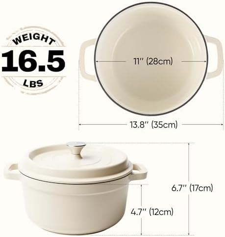 6.5 Quart Dutch Oven Pot with Lid, Non Stick Enameled Cast Iron Dutch Oven for Bread Baking, Heavy-Duty, Oven Safe Ceramic Cookware Up to 500°F for Baking, Braising, Stews, Roasting, Beige - Image 4