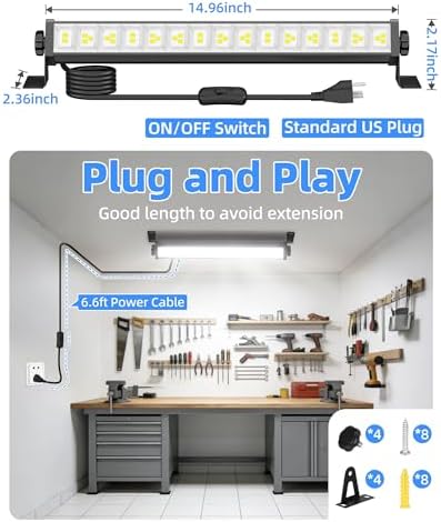 40W Shop Light for Garage, Plug in 5400LM with Switch+ 6.6FT Cord, 2 Pack - Image 5
