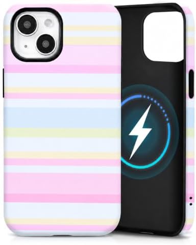 for iPhone 15 Plus Case, Magnetic Matte Frosted Dual-Layer Striped Phone Case for Women, Retro Aesthetic Cover Compatible with Mag Safe Accessories - Pastel Dream by YKCZL