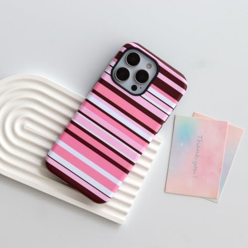 for iPhone 15 Pro Case, Magnetic Matte Frosted Dual-Layer Striped Phone Case for Women, Retro Aesthetic Cover Compatible with MagSafe Accessories - Rose Cocoa - Image 2