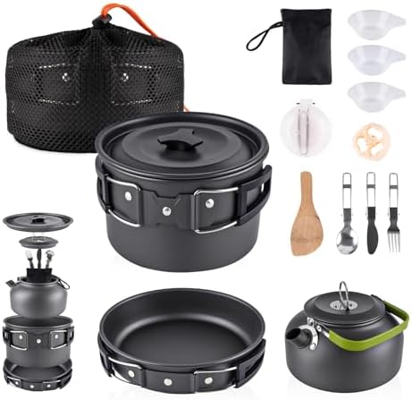 aiGear Camping Cookware with Pot Pan Kettle Cutlery Tableware 1-2 People by aiGear