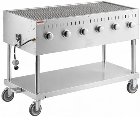 Commercial Stainless Steel Outdoor Liquid Propane Grill, 48" Cooking Surface, 6 Burners, 96,000 BTU, for Restaurant Patio, Resort, Catering, Outdoor Kitchen, Hotel by Krollen+Industrial
