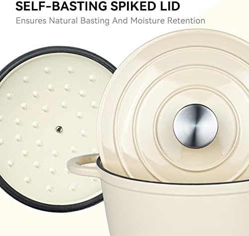 Miereirl 4.5 Quart Enameled Dutch Oven Pot with Lid, Cast Iron Dutch Oven with Dual Handles for Bread Baking, Cooking, Non-stick Enamel Coated Cookware (Beige) - Image 5