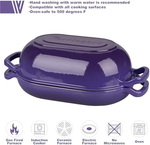 VORRINGARD Enameled Cast Iron Sourdough Bread Oven, Dutch Oven, Loaf Cast Iron Bread Pan for Homemade Bread Baking, Meatloaf Pan with Lid, 5QT, Purple - Image 3