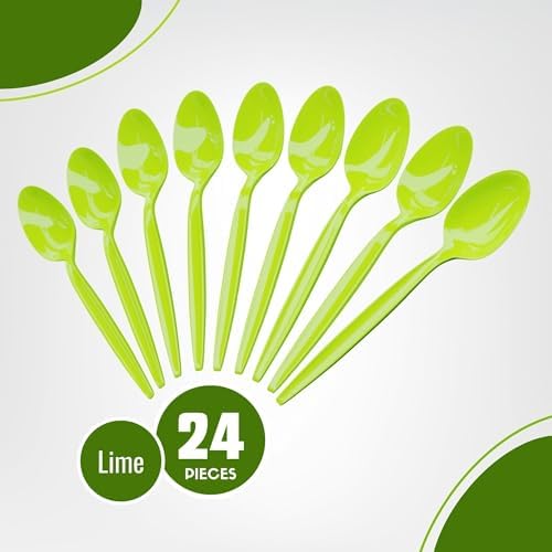 Lime Plastic Spoons (24 Pack) - Durable Disposable Tableware Flatware Cutlery Utensils Set for Picnic, Summer, Golf, Pickleball, Lemon, Catering, Occasions & Theme Party Event Supplies, Blue Orchards - Image 2