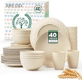 Homienly 40 PCS Dinnerware Set Service for 8, Kitchen Wheat Straw Dinnerware Set Unbreakable - Plates Set, Bowls Set,Cups Set, Microwave and Dishwasher Safe Dish Set for Dinner, Outdoor(Beige) by HOMIENLY