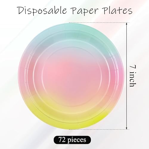 Breroa 72 Pcs Rainbow Paper Plates 7 Inch Bulk Rainbow Plates Disposable - Image 2