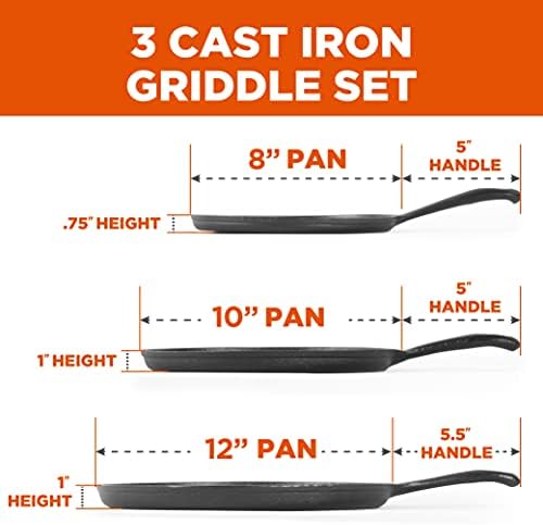Commercial CHEF 3-Piece Cast Iron Griddle Set, Pre-Seasoned, CHCI81012 - Image 2