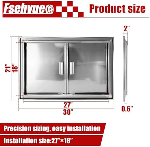 Outdoor Kitchen Door 30.5'' W x 21'' H Double BBQ Access Door Stainless Steel Flush Mount Doors Wall Vertical Doors with Handle Suitable for Grilling Station BBQ Island Outside Cabinet - Image 4