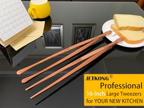 JETKONG 2 Pcs 16-Inch Extra-Large Kitchen Tweezers and Tongs - Giant Stainless Steel Food Tweezers - Rose Gold - Image 4