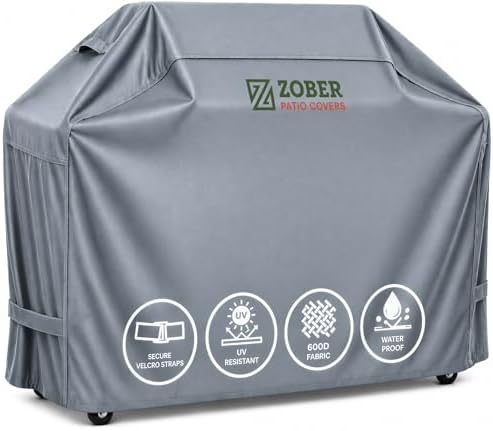 Zober BBQ Grill Cover - 64 Inch Waterproof Double Layered Fits Weber Gas Grill Cover Charbroil Grill & Smoker - Gas Grill Covers w/ Air Vents, Dual Handles - 600D Oxford Fabric, Gray by ZOBER