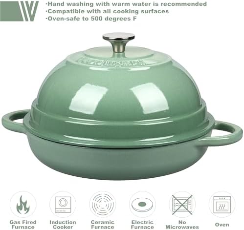 VORRINGARD Cast Iron Enameled Dutch Oven Pot with Lid for Bread Baking, Bread Oven, 6 Quart, Sage Green - Image 3