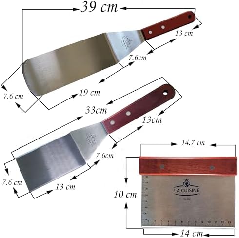 La Cuisine 3 PC Stainless Steel Griddle Spatula Set — Standard & Long Spatulas + Chopper/Scraper with Solid Wood Handles for Grill, BBQ, Teppanyaki & Flat Top Cooking - Image 6