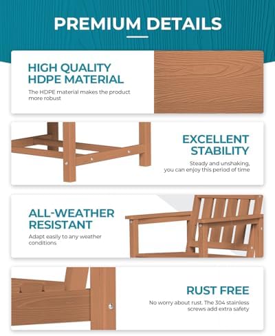 Ciokea HDPE Outdoor Patio Dining Table, All-Weather Furniture, Teak - Image 4