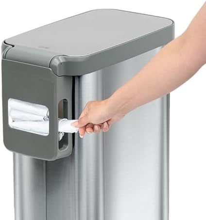 Glad Slim Trash Can with Clorox Odor Protection - Narrow Kitchen Garbage Bin with Soft Close Lid, Step On Foot Pedal and Waste Bag Roll Holder, All Stainless, 12 Gallon/45 Liter - Image 6