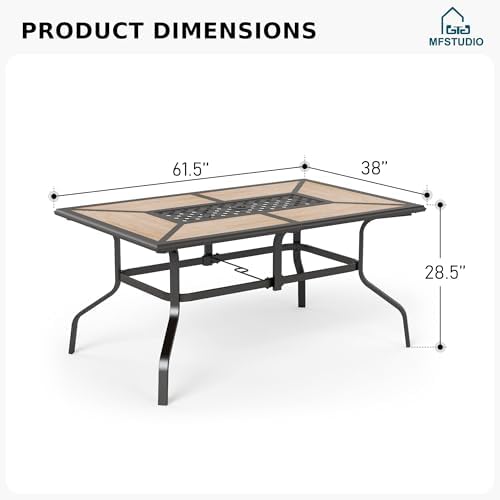 MFSTUDIO Outdoor Dining Table for 6, Long Metal Table w/Umbrella Hole - Image 3