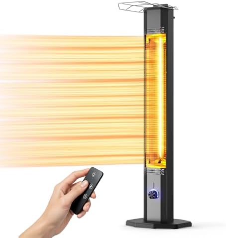 Outdoor Electric Patio Heater, 42-inch 1500W Infrared Tower Heater with 9 Heat Settings & 9H Timer, IPX5 Waterproof, Safety Lock, Tip-Over & Overheat Protection Space Heater for Indoor & Outdoor Use by NFCCRA