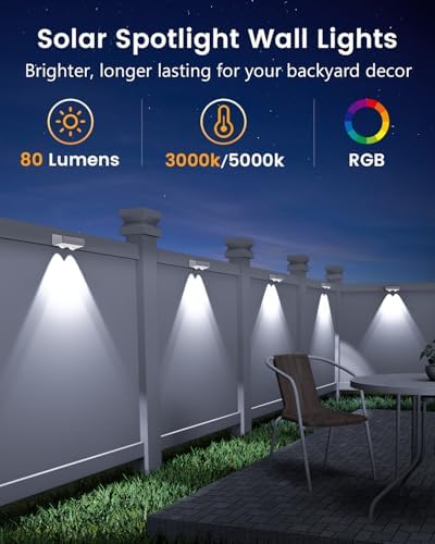 JOFIOS Solar Fence Lights Outdoor Waterproof, 80 Lumens Solar Lights for Fence with Warm White & RGB 8 Colors,Outdoor Solar Light for Deck, Patio, Backyard, Fence, Railing (8-Pack-White) - Image 2