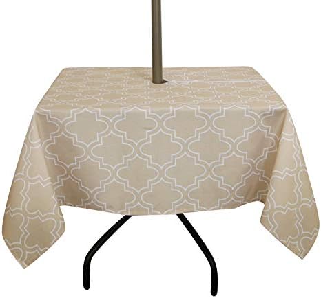 ColorBird Elegant Moroccan Outdoor Tablecloth Waterproof Spillproof Polyester Fabric Table Cover with Zipper Umbrella Hole for Patio Garden Tabletop Decor (Square 60 x 60 Inch, Zippered, Khaki) by ColorBird