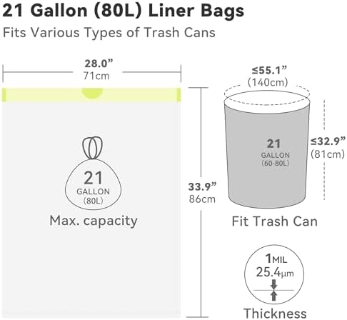 Ninestars Extra Strong White Trash Bags with Drawstring, Multiple Sizes 90 Count, Kitchen Drawstring trash bags 90 Trash Bags (21 gallon 90 ct) - Image 5
