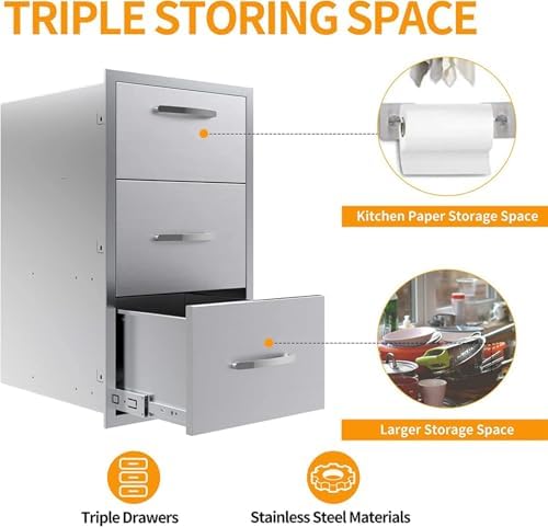 Outdoor Kitchen Drawers, Triple BBQ Drawers Stainless Steel Built-in Drawer For Outdoor Kitchen Island, Patio Grill Station,Three Drawers - Image 5