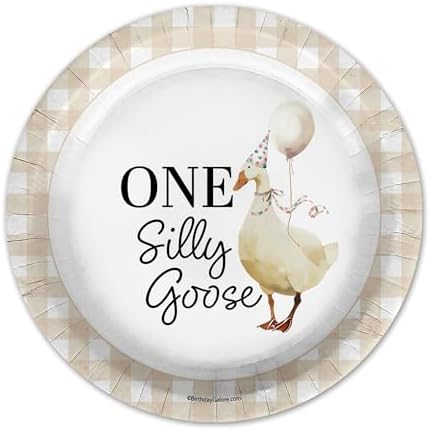 One Silly Goose First Birthday - 32 Piece Disposable Party Supplies - Decorations for Gingham 1st Birthday Round Party Plates - Large 9" Paper Plates In Bulk - Image 6