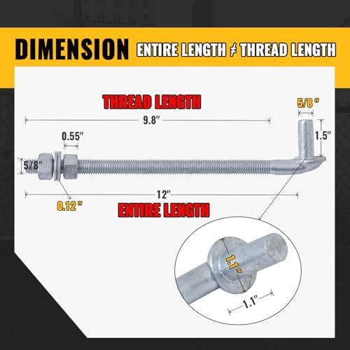 VIVIDA J Bolt Gate Hinge, 5/8" X 12" Gate Bolt Post Hinge, 4-Pack - Image 2