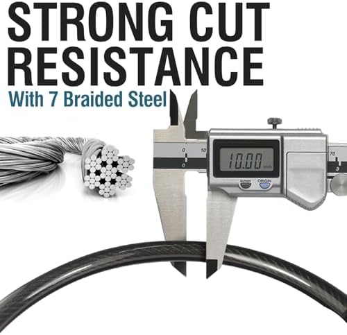 MARQUE Security Steel Cable - 3/8 inch (10 mm) Thick (4', 7', 15', 20' or 30') Vinyl Coated Braided Steel Cable with Double Sealed Looped Ends for U-Lock, Padlock, Disc Lock (15 FT) - Image 2