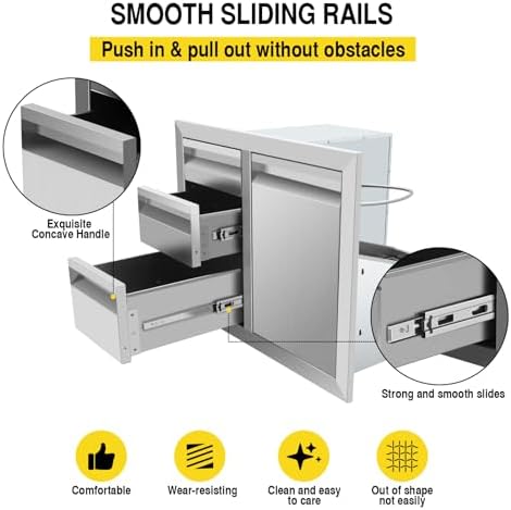 Outdoor Kitchen Drawer Combo, BBQ Access Door Drawers Combo With Stainless Steel, Perfect For BBQ Grill Station Outdoor Kitchen Storage Cabinet,G1 - Image 4