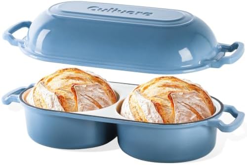Cast Iron Double Dutch Oven, Mini Enamel Sourdough Bread Pan with Lid by Culivora