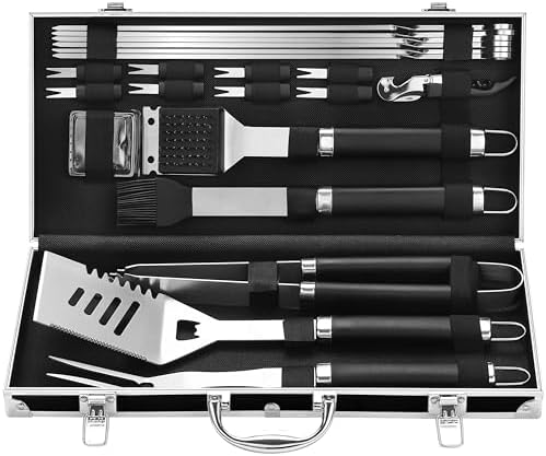 Grilljoy BBQ Accessories Grill Tools Set - 22PCS Stainless Steel Barbecue Grill Accessories for Outdoor Grill with Black Aluminum Case - Christmas Grilling Gifts for Men & Dad -Grill Tools Kit by grilljoy