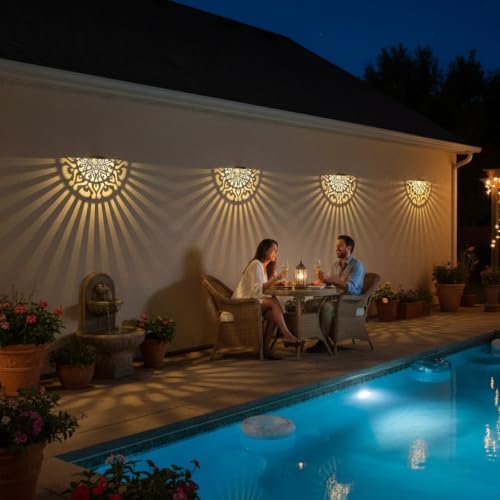 6 Pack Solar Fence Lights Outdoor Wall Lights Mandala Solar Step Light - Image 3