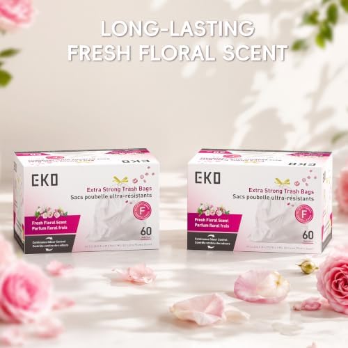 EKO Ultra-Strong Extra-Tall 13 Gallon Kitchen Trash Bags, Floral, 60 Ct - Image 7