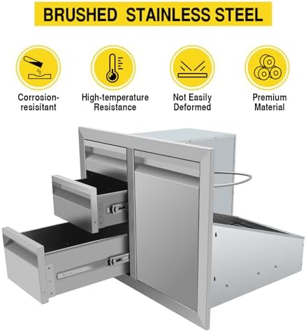 29.5W x 22.6H x 21.7D Outdoor Kitchen Drawer Combo BBQ Access Triple Propane Drawers with Welded Trash Ring Designed for BBQ Island Grill Station - Image 4