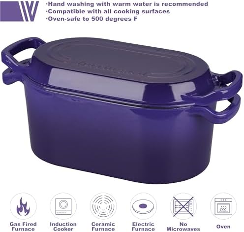 VORRINGARD Oval Dutch Oven Pot with Lid, Enamel Coating Cast Iron Bread Pans for Homemade Sourdough Bread Baking, Cooking, 4 Quart, Purple - Image 3