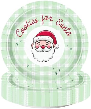 WRAPAHOLIC 25Pcs Christmas Paper Plates - 9 Inch Green Plaids Santa Disposable Plates Decorative Dinner Plates for Christmas Party Tableware Supplies Table Decor by WRAPAHOLIC