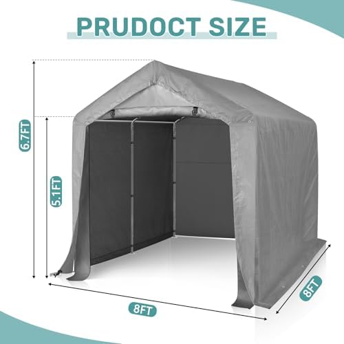 VINGLI Outdoor Portable Storage Shed, Heavy Duty Bike Tent with Roll-up Zipper Door, Waterproof and UV Resistent Carport for Motorcycle, Garden Tools and Firewood (Gray, 8x8x6.7 FT) - Image 3