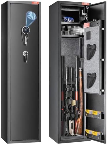 VEVOR 7-8 Rifles Gun Safe, Rifle Safe with Fingerprint & Digital Keypad Lock, Gun Storage Cabinet with Built-in Storage Locker, Removable Storage Shelf for Home Long Gun and Pistols by VEVOR