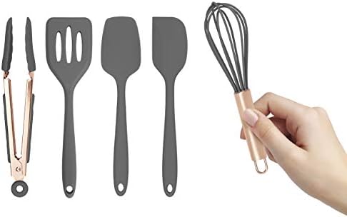 COOK WITH COLOR Silicone Cooking Utensils, Kitchen Utensil Set, Easy to Clean Silicone Kitchen Utensils, Cooking Utensils for Nonstick Cookware, Kitchen Gadgets Set, Mini, Gray by CookwithColor