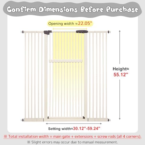 Lumizone 55.12" Extra Tall Pet Gate for Cat Dog 30.12"-59.24" Wide Cream - Image 2