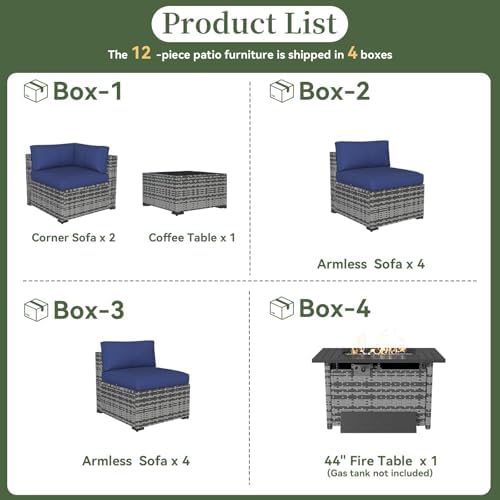 Aoxun 12 Piece Patio Furniture Set with 44" Fire Pit Table Wicker Rattan - Image 5