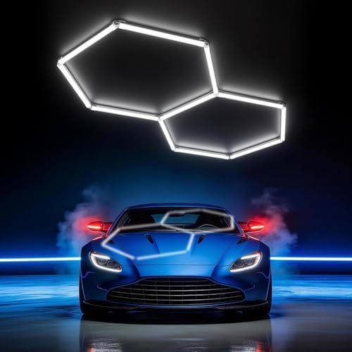 HYPERLITE Gen II Hexagon Garage Lights: 77W 7700LM 2 Grids DIY Hexagon Led Light, 6500K Ultra Bright Honeycomb Hex Lights, Easy Install, Durable Design for Garage, Shop, Basement, Barber, Homegym by HYPERLITE