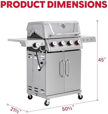 Feasto 4-Burner Propane Gas Grill w/Sear & Side Burner, Cabinet Storage - Image 2