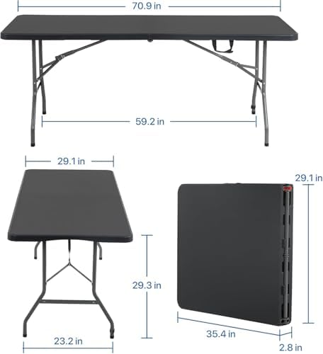 HKLGorg 6 Ft Folding Table, Plastic Folding Utility Table, Black - Image 3