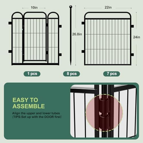 Gardner Pet Dog Playpens, 24" H 8 Panels Dog Pen Outdoor/Indoor Dog Fence Exercise Pen for Small/Medium Dogs, Foldable Pet Play Yard Gate with Gravity Automatic Lock, Pet Playpen, Black - Image 2