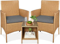 Best Choice Products 3-Piece Outdoor Wicker Conversation Bistro Set, Space Saving Patio Furniture for Garden w/Side Table - Natural/Gray by BestChoiceProducts