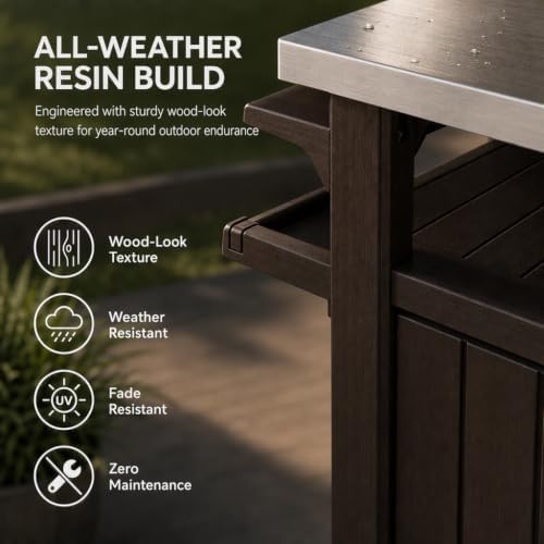 Outdoor Prep & Storage Cart, Stainless Steel Top, Brown, 2-Pack - Image 7